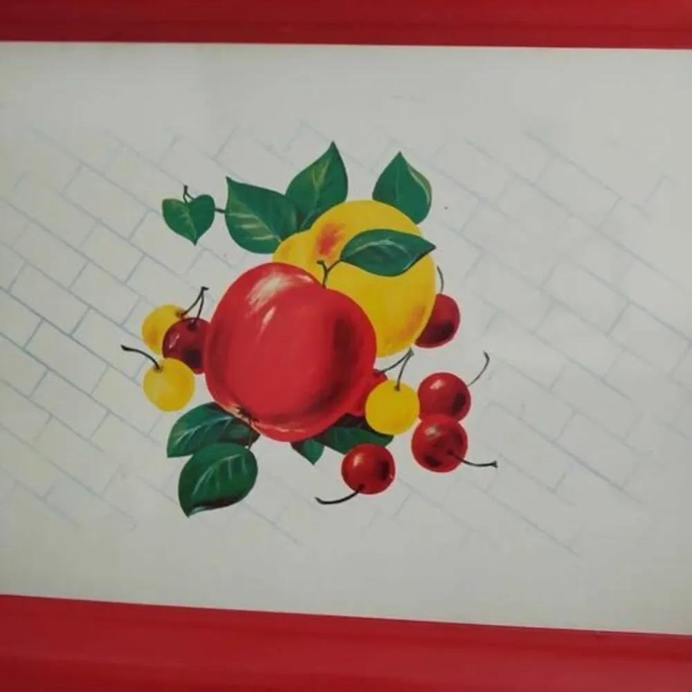 Vintage 50's Decor Metal Serving Tray with Fruit Design
